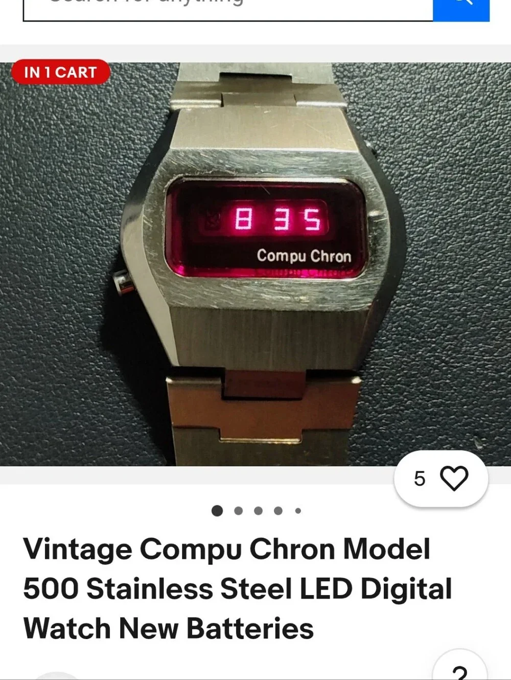 Vintage Compu Chron Stainless Steel LED Digital Watch - Silver with Red Display